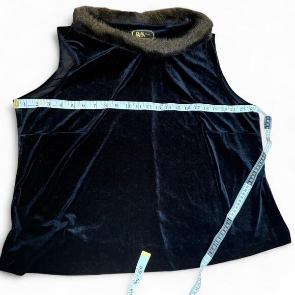 vintage goth velvet sleeveless black top with faux fur collar womens large - Picture 5 of 6